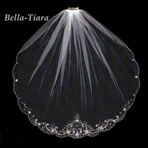 Cathedral beaded ivory wedding veil - free blusher