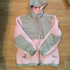 Girls L pink NorthFace jacket with hood