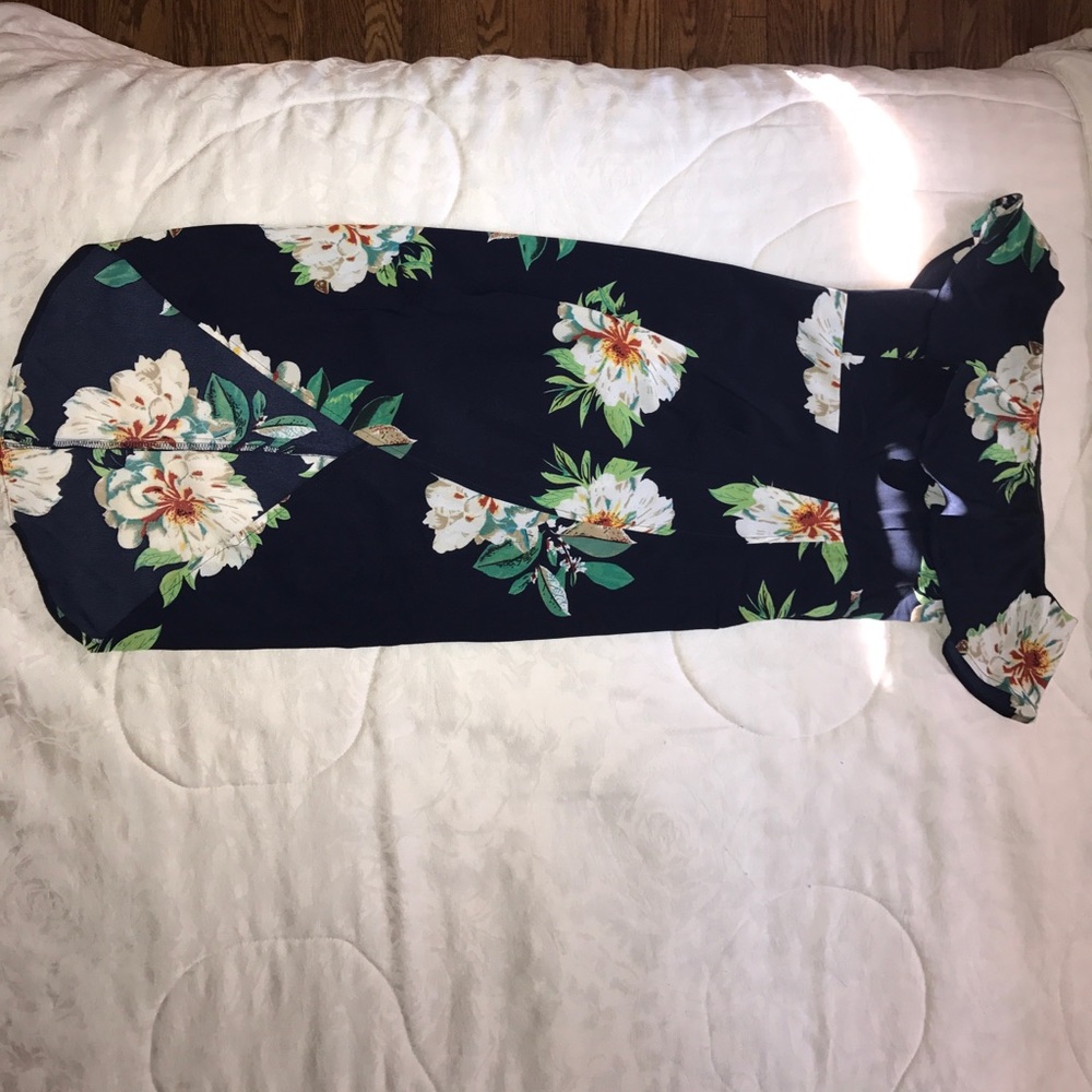 Navy slit flowered dress