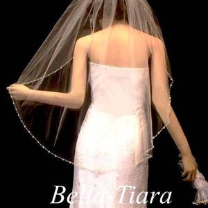 one tier pearl and crystal edge wedding veil