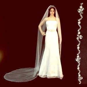 SALE! Crystal pearl edge cathedral wedding veil