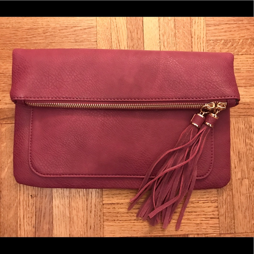 Suede tassel/ Faux leather clutch