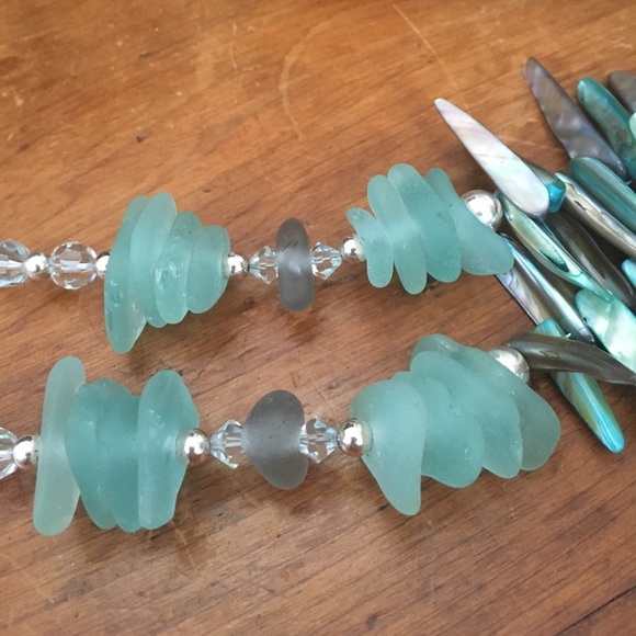Aqua Sterling Sea Glass Shell Necklace - Picture 4 of 7