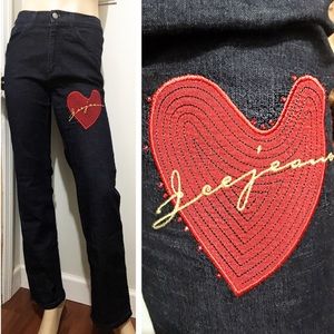 Iceburg Red Heart Rhinestone Embellished Jeans