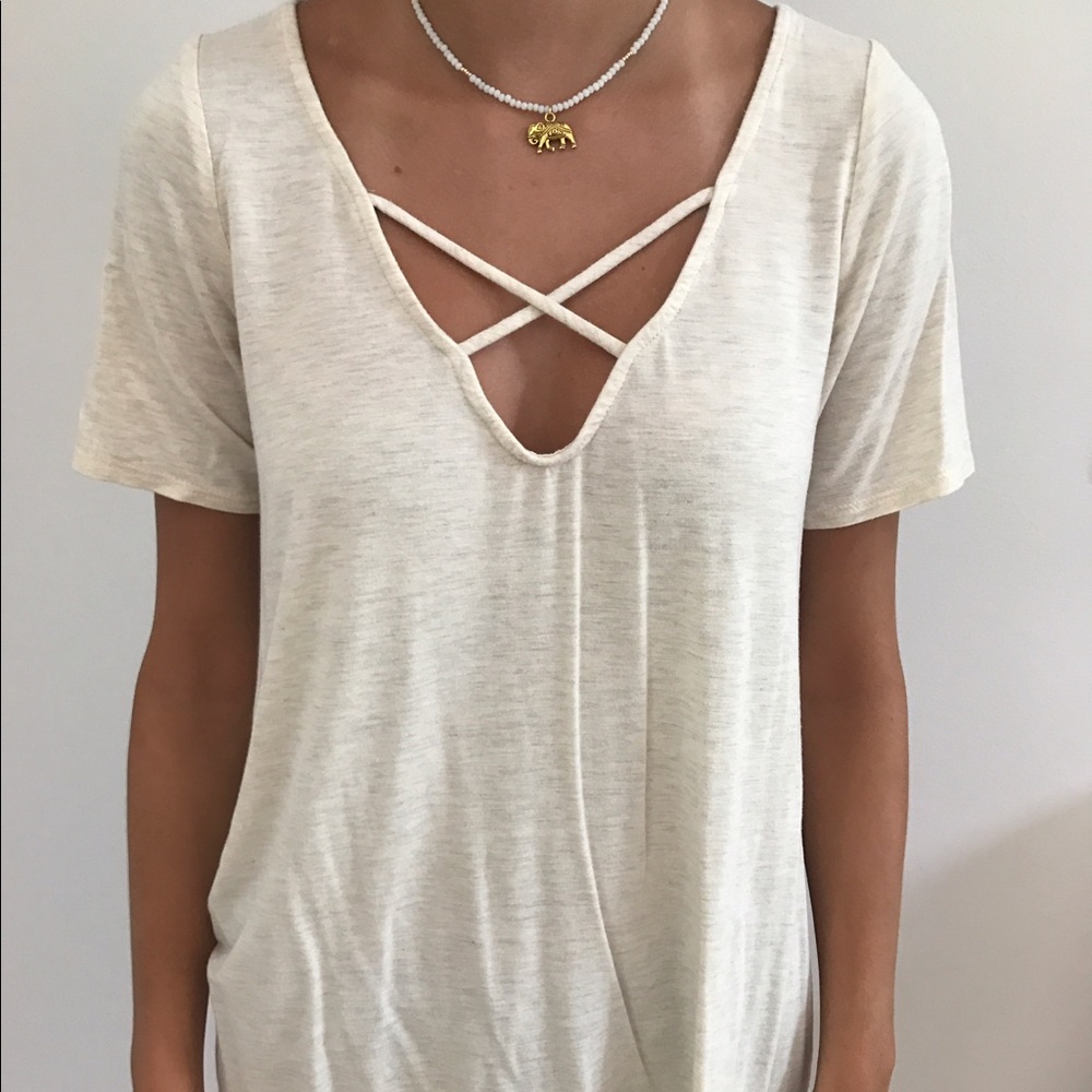 Beige Front Cross Over Top