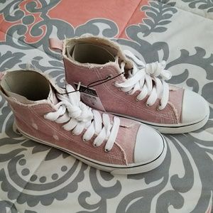 Blush pink high top sneakers