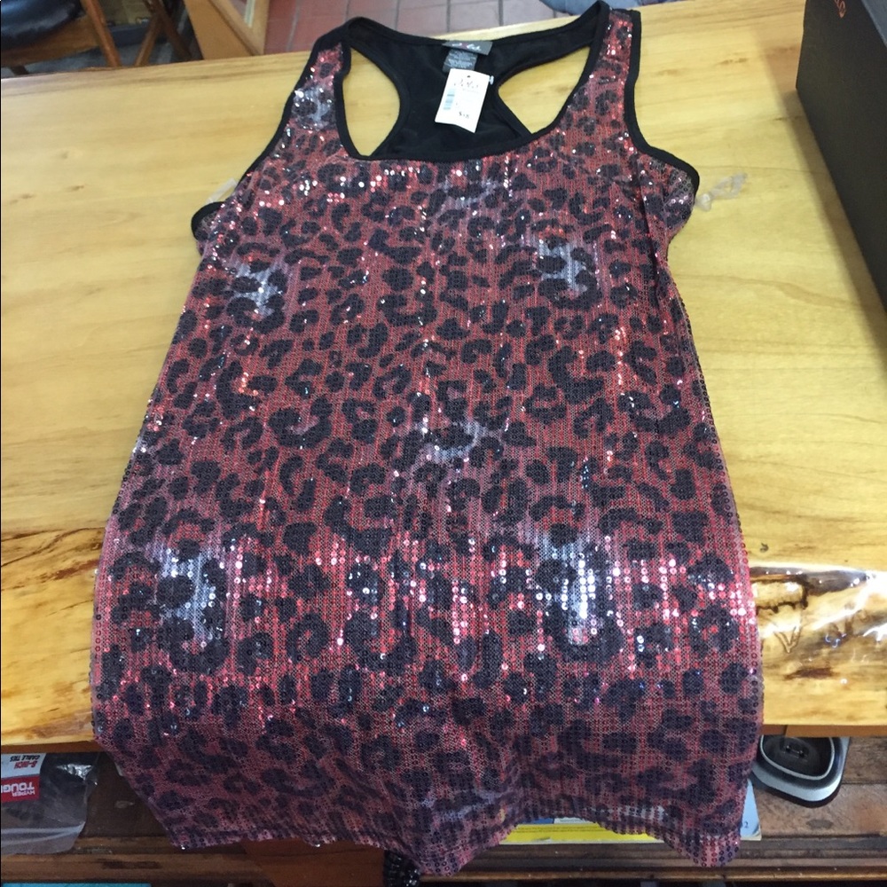 Orange sequined leopard tank top