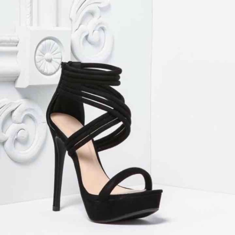 Suedette Multi Cross Strap Heels 7.5 NEW
