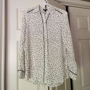 Who What Wear Black & White Polka Dot Button Down