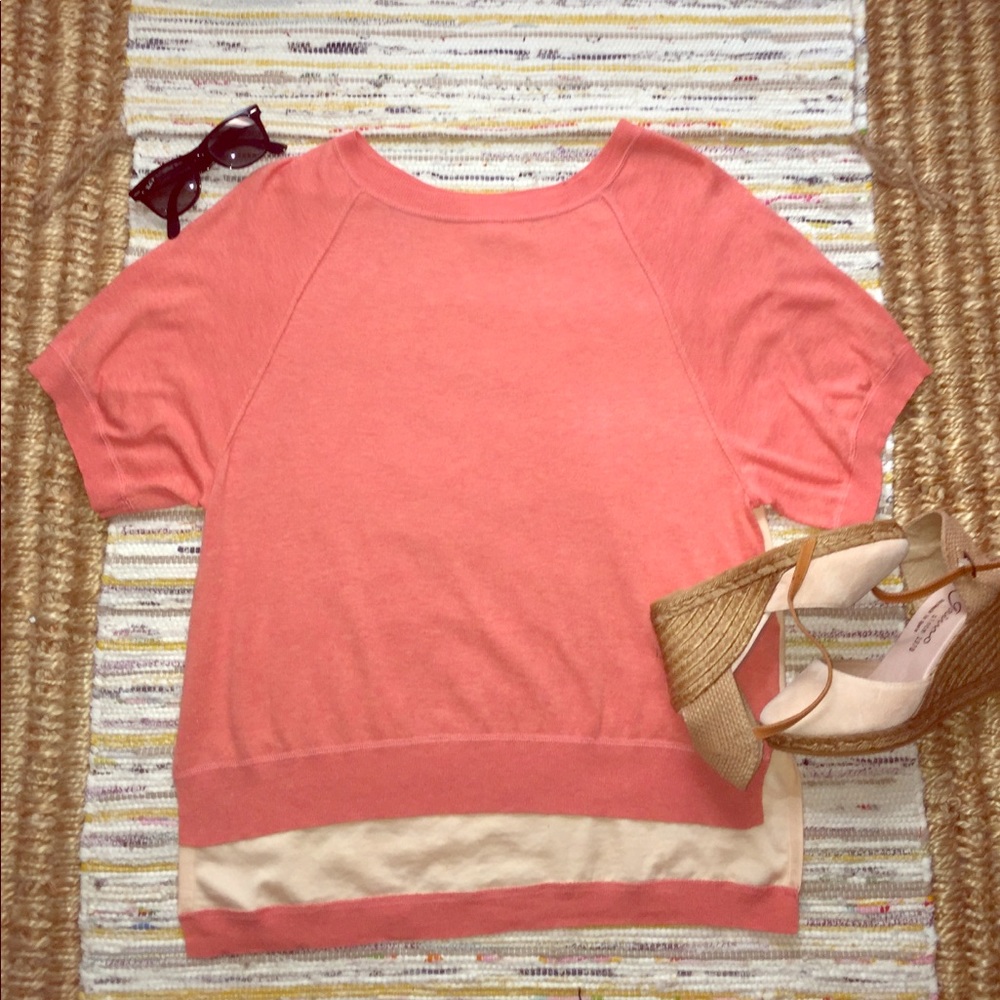 Moth Anthropologie hi lo sweater in Coral & Peach