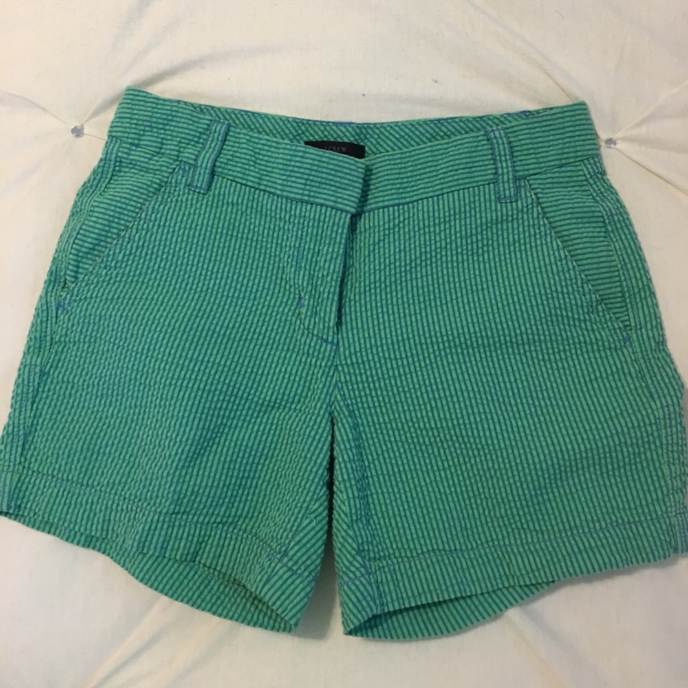 J Crew Seersucker Blue & Green Shorts