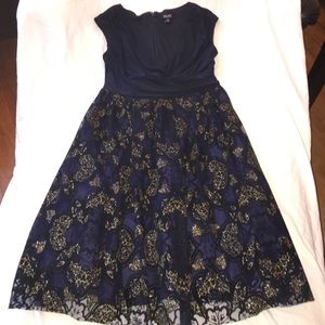 Navy blue and golden dress.