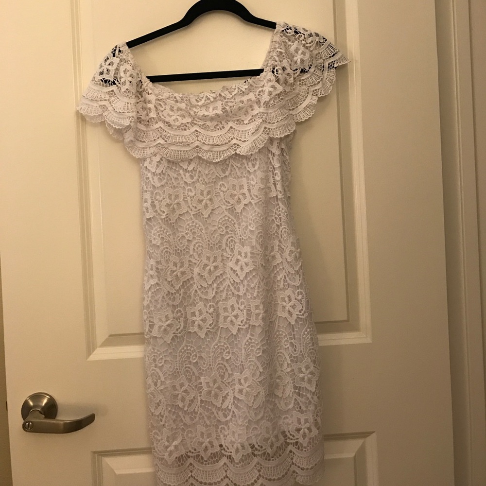 White lace off-the-shoulder dress
