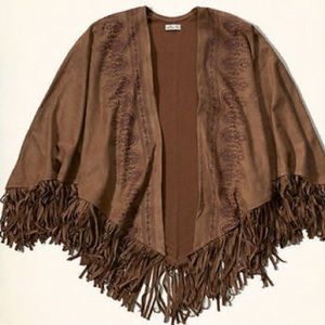 Vegan suede fringe poncho