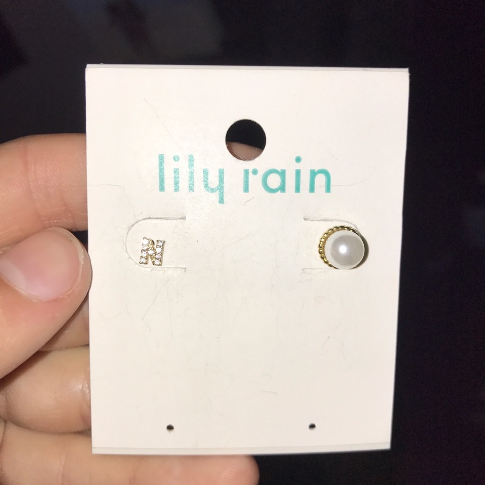 Initial and pearl stud earrings