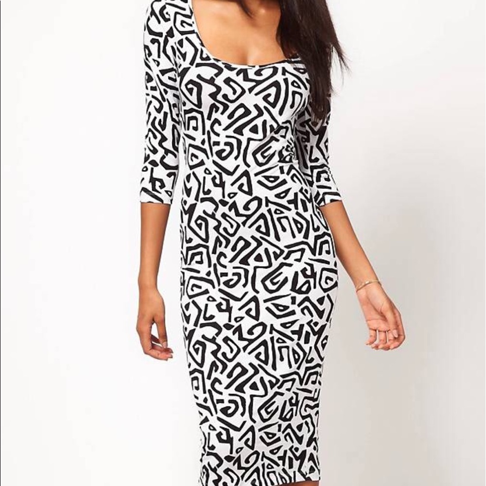Asos abstract midi bodycon dress