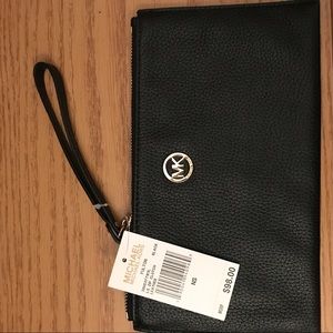 MK black leather clutch/wristlet