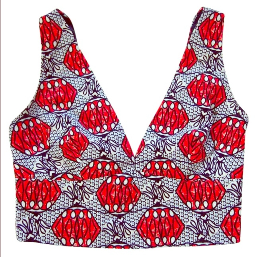 ZARA Trafaluc Blue Red White Crop Tank Top