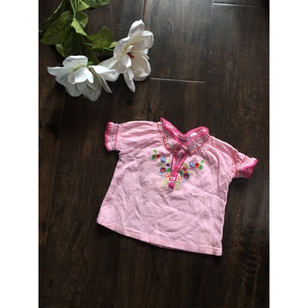 Pink Boho Top w/ Floral Embroidery Baby Size 12M