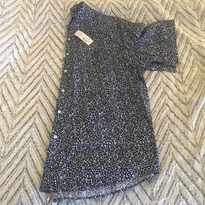 Bright navy short sleeve floral button up