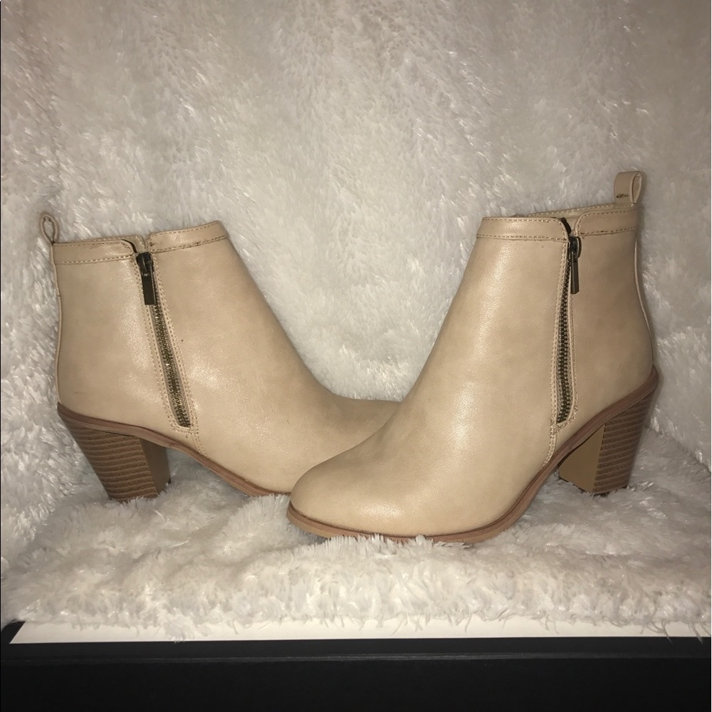 Light tan mini heel booties