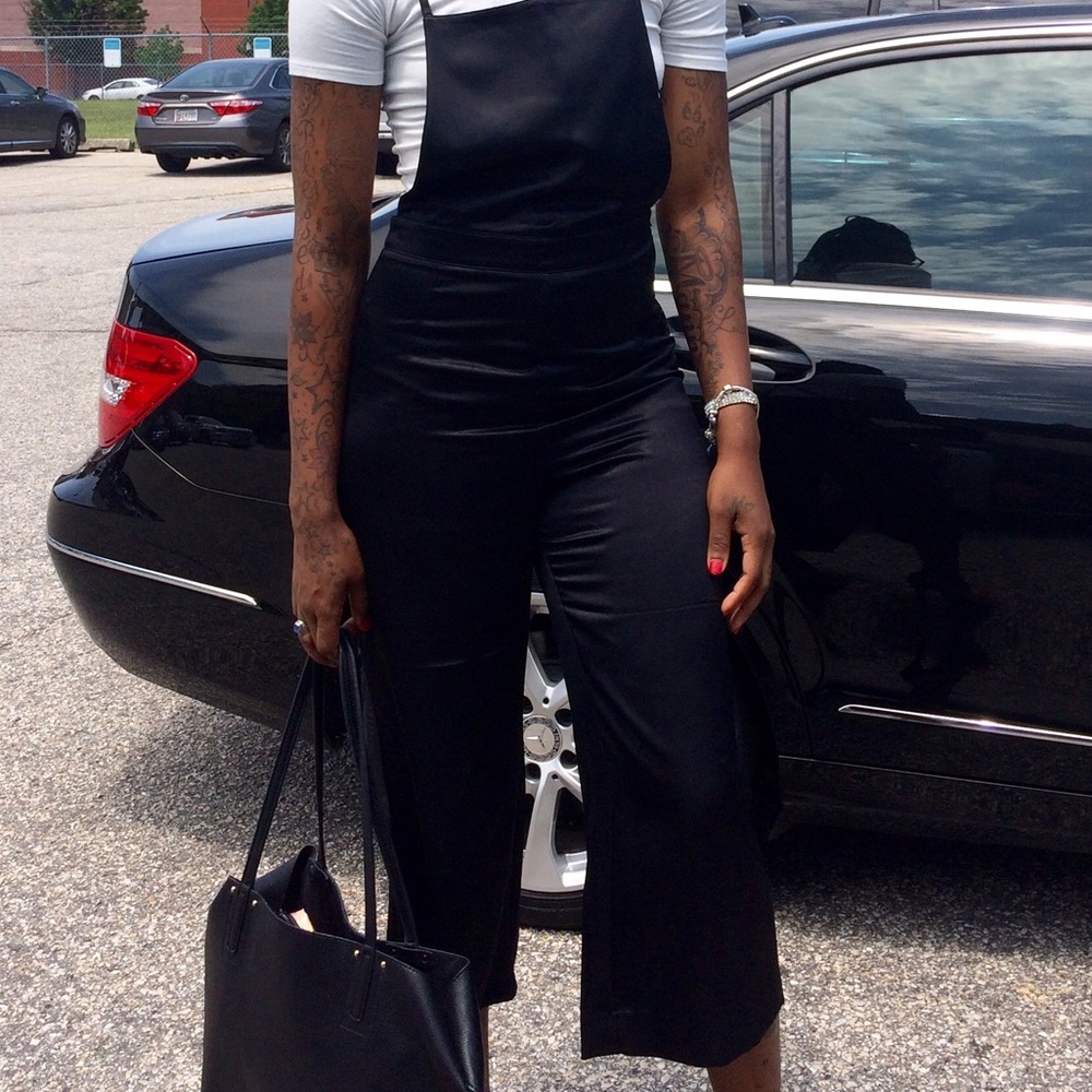 All black silk Romper