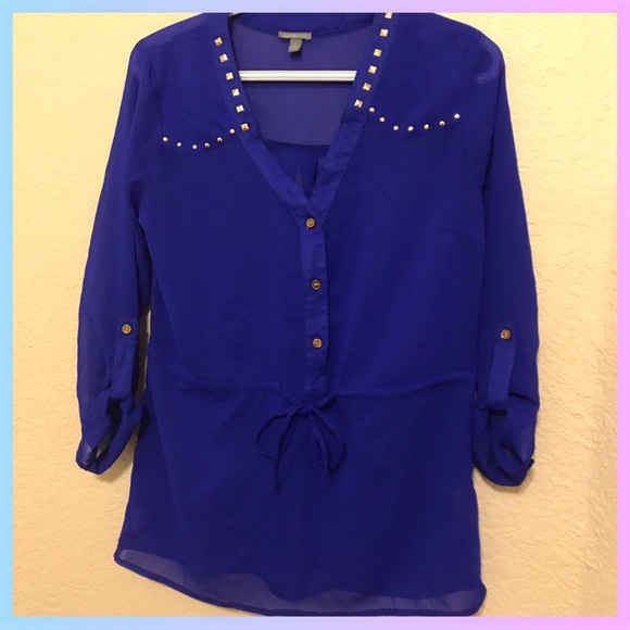 🔥🔥💙 NAVY BLUE CINCHED WAIST BLOUSE - Picture 2 of 5