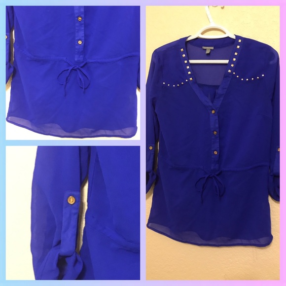 🔥🔥💙 NAVY BLUE CINCHED WAIST BLOUSE - Picture 3 of 5