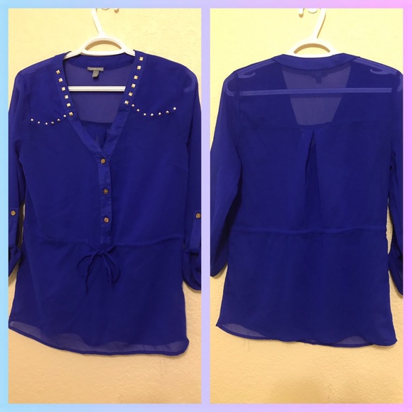🔥🔥💙 NAVY BLUE CINCHED WAIST BLOUSE - Picture 4 of 5