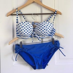 Blue and white bikini set
