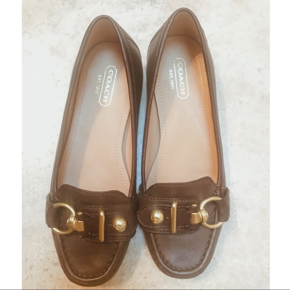 Coach Elkie Leather Loafers, Brown Flats - Picture 3 of 5