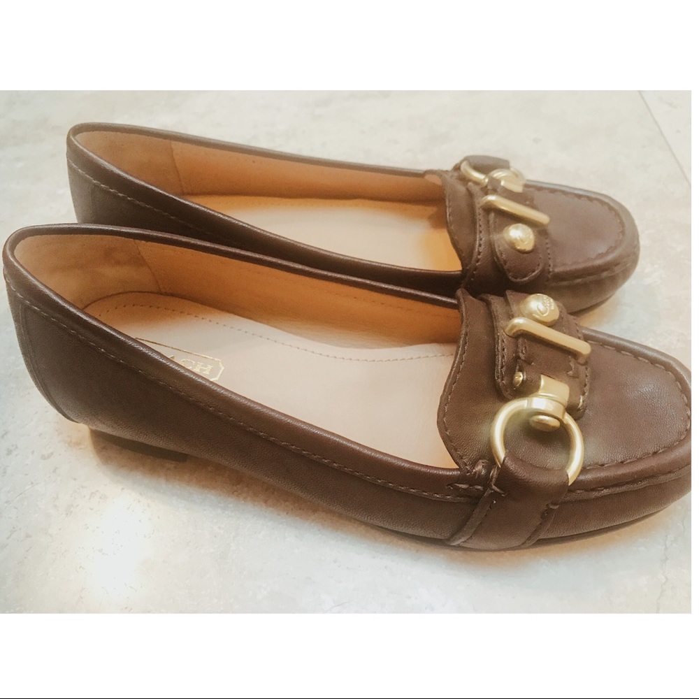 Coach Elkie Leather Loafers, Brown Flats - Picture 4 of 5