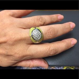 Lovely lime green enamel SS and Cz wide ring