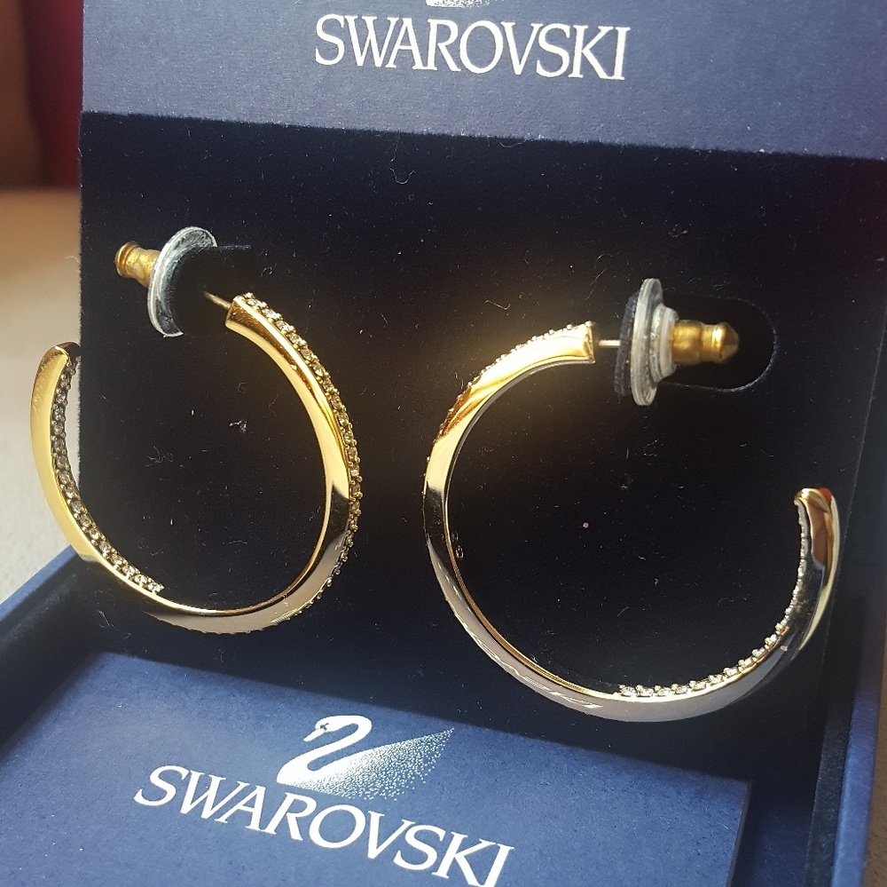 NWOT Swarovski Gold and Crystal Hoop Earrings