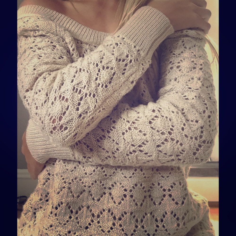 Off white crotchet boat neck sweater