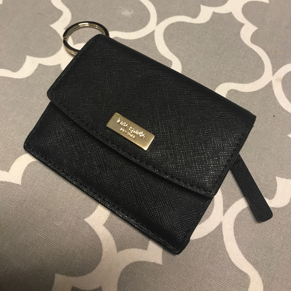 Kate spade black card holder with key ring new
