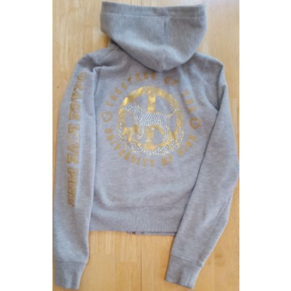 PINK Victoria's Secret Tops - Victoria's Secret Pink GOLD PEACE BLING Hoodie XS
