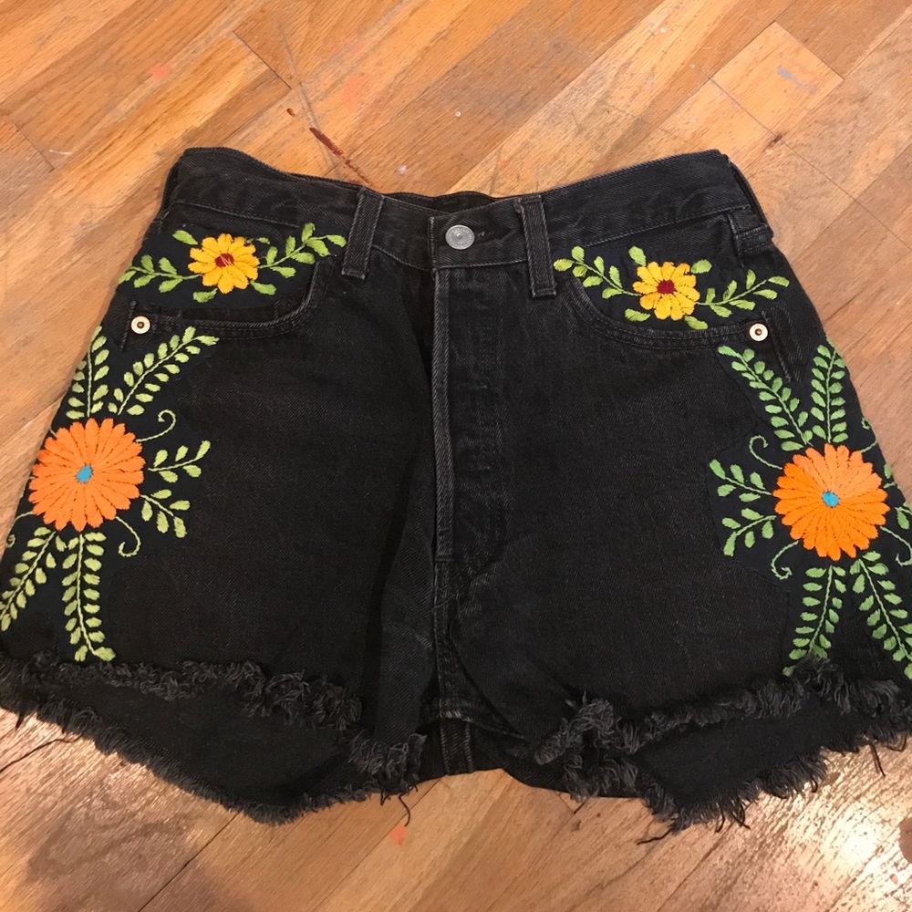 Embroidered Levi high waisted cutoffs