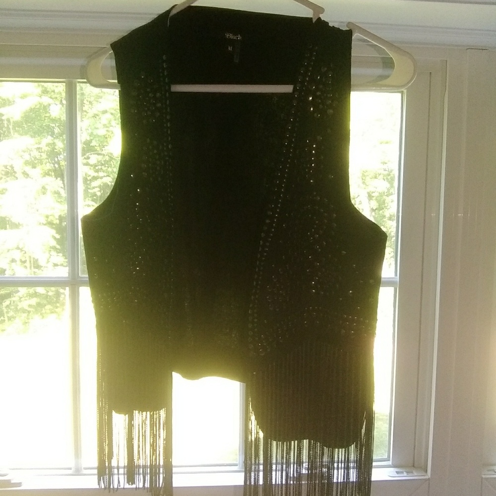 Boho black fringed vest