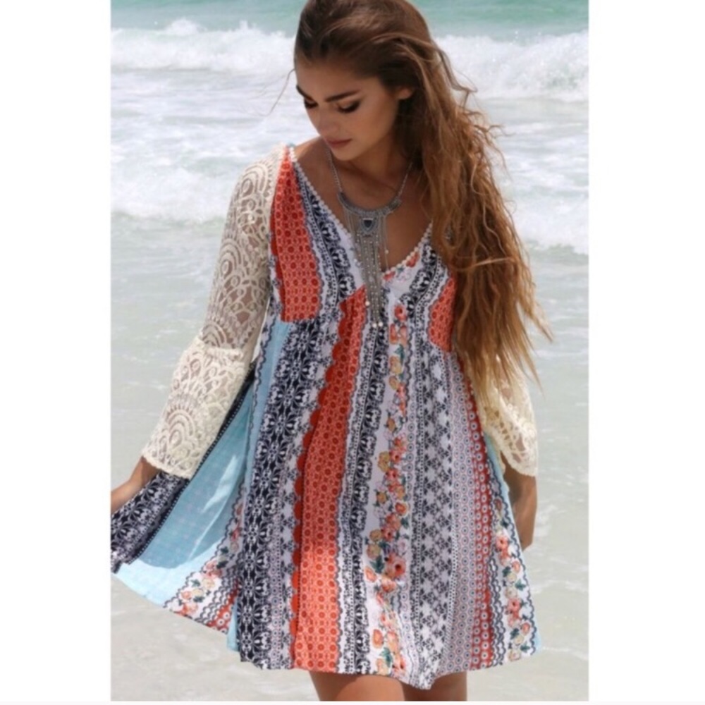 💓S-XXXL💓 Boho Peasant Summer Lace Loose Dress - Picture 4 of 4