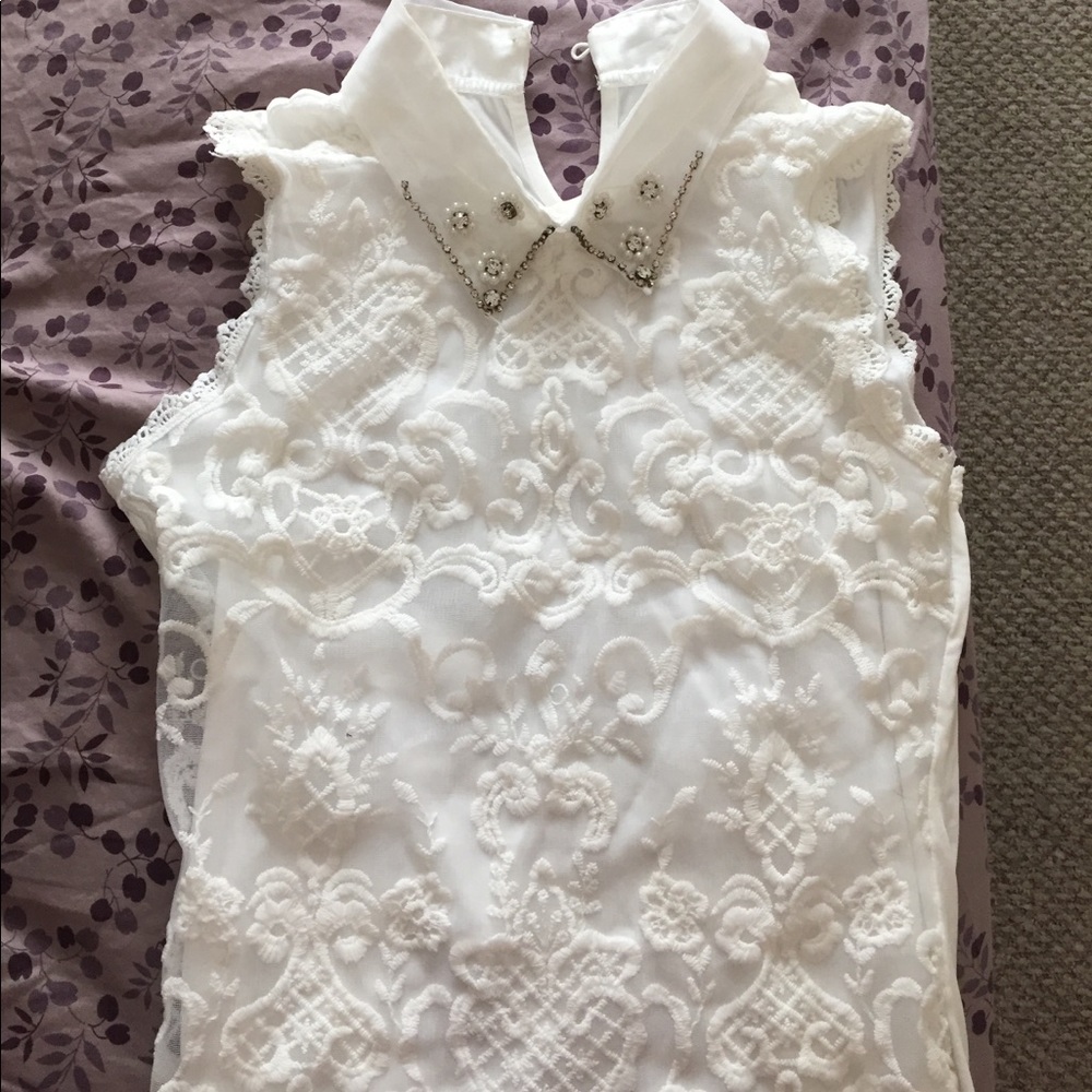 Lace Beaded Collar Blouse