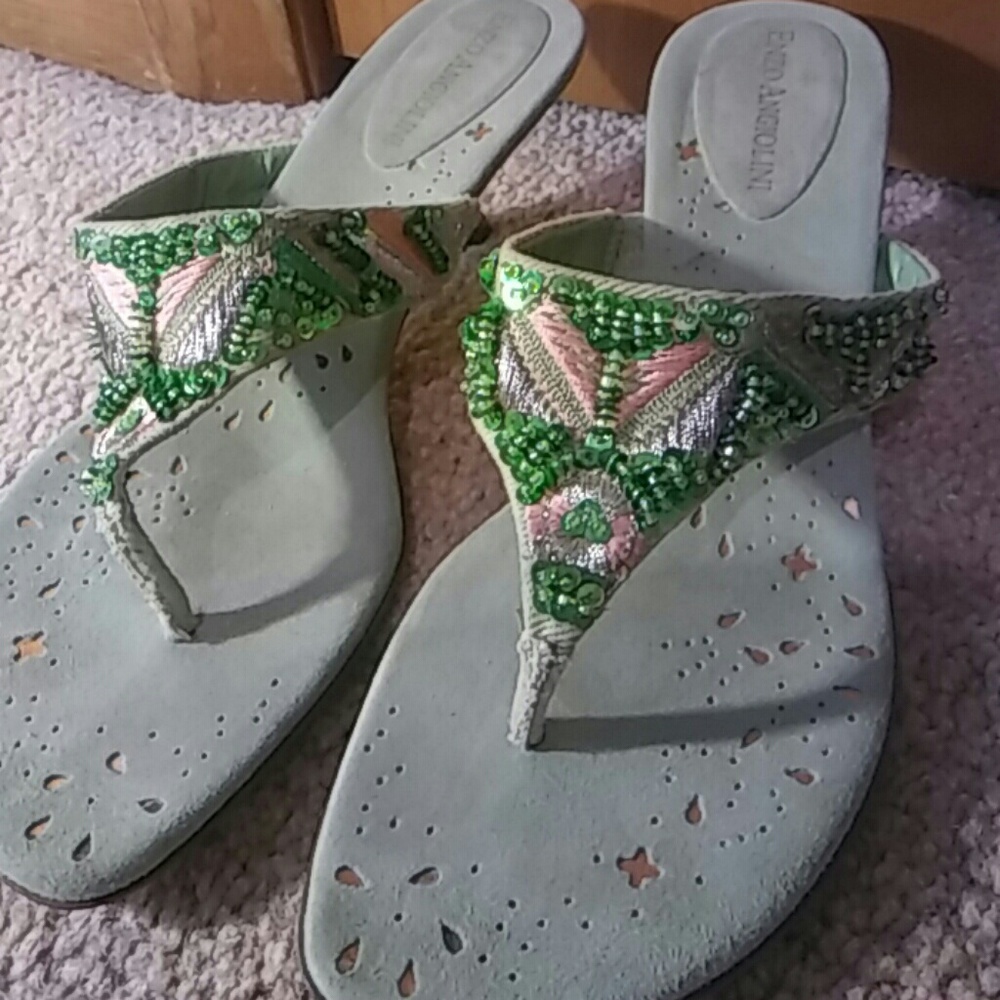 ENZO ANGIOLINI Green Beaded Sandals Sz 6M