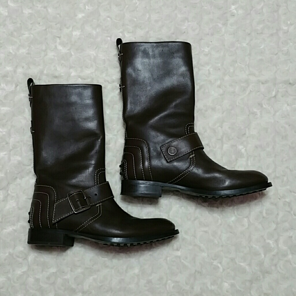 FLASH Tod's Brown Leather Biker Boots - 5.5 - Picture 1 of 8