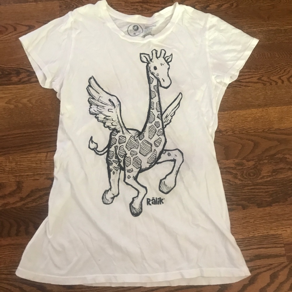 White shirt with black giraffe
