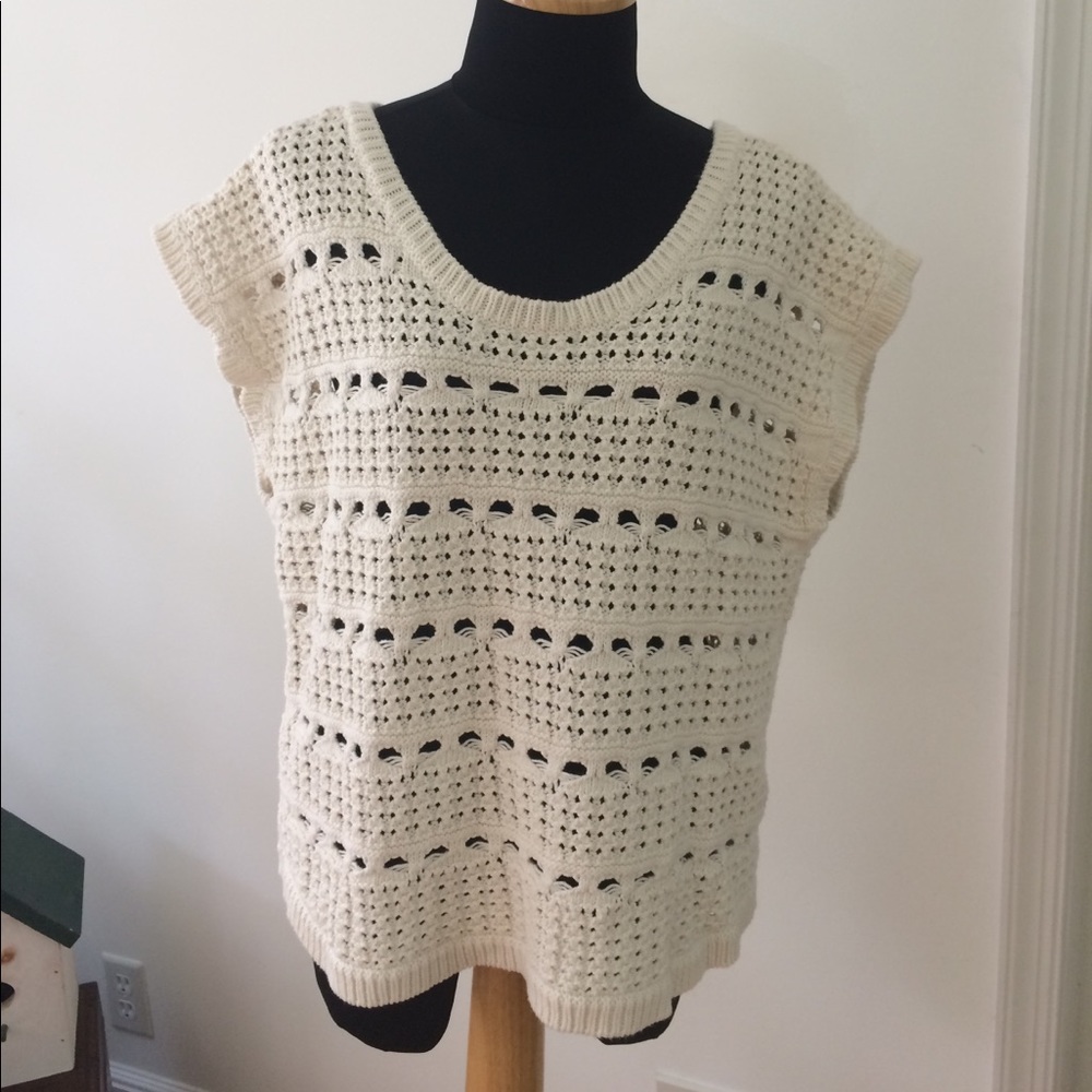 4/$15 SUPER SALE White Openwork Cotton Sweater
