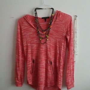 Hooded sweater w/ two cotton beaded necklaces