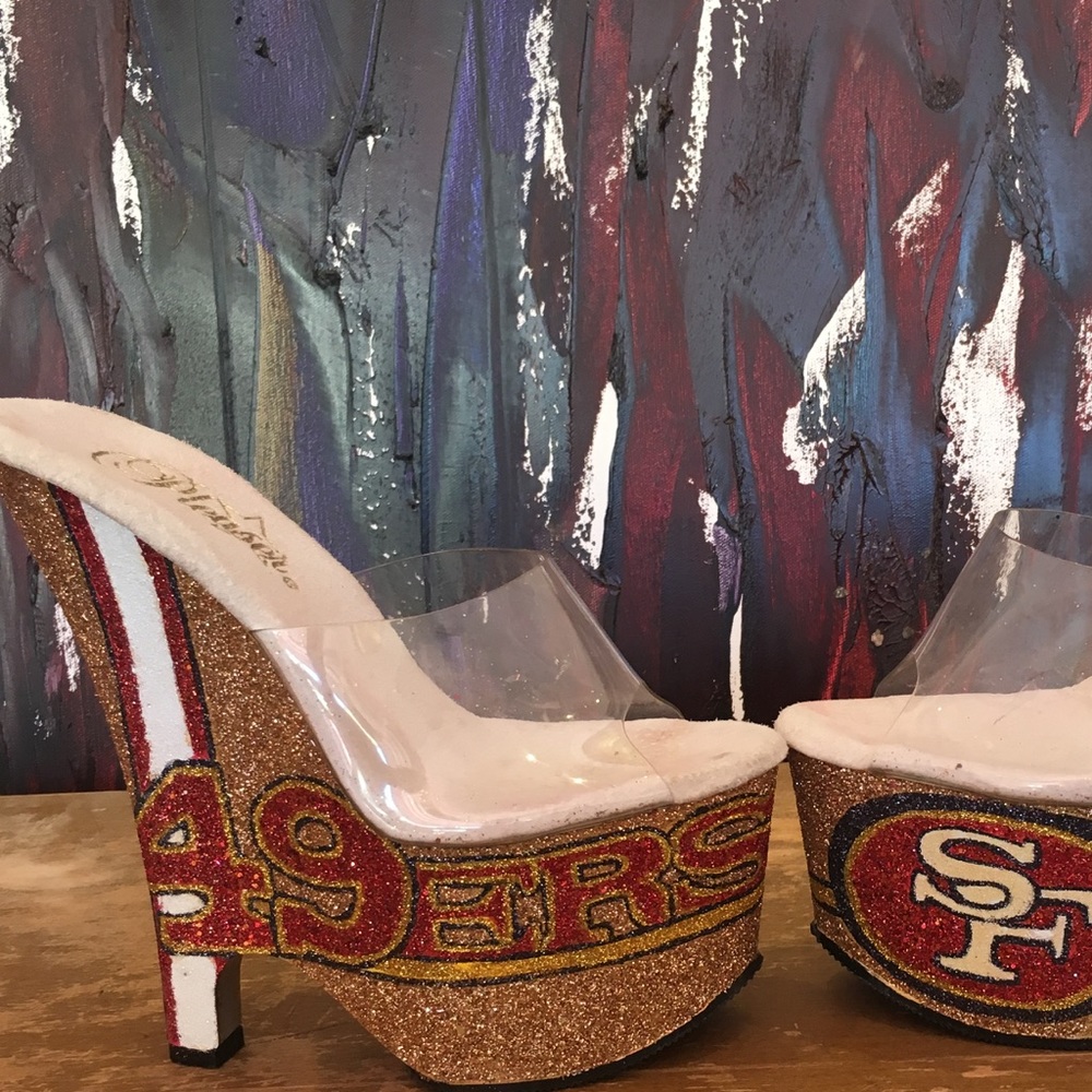 Pleaser glitter custom SF 49ers wedges