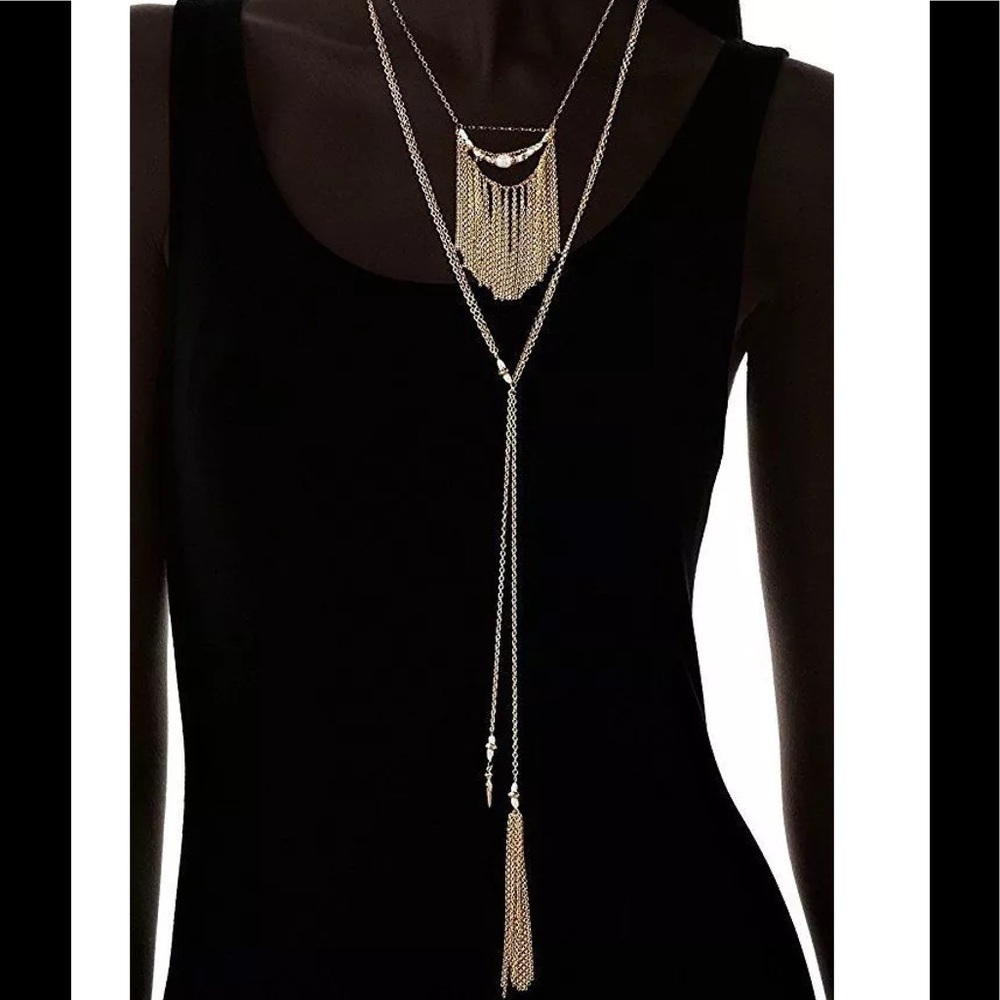 Ettika Double Strand Pearl Tassel Necklace Gold