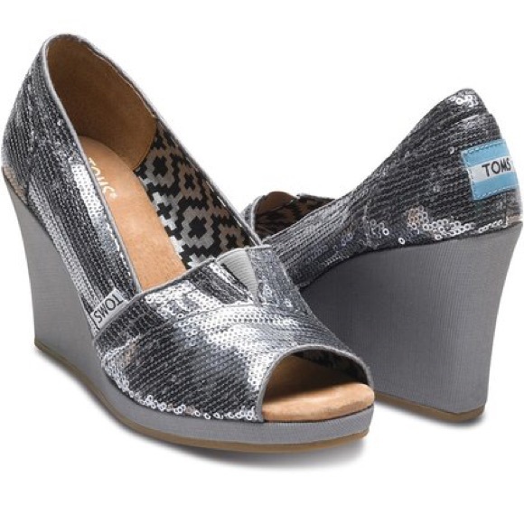 Toms Shoes - TOMS Pewter Sequin Wedges
