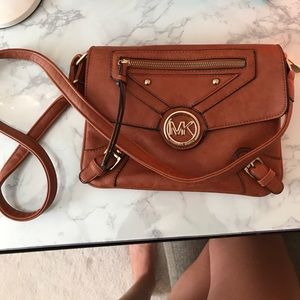 Brown Leather Crossbody Bag with Gold Accents